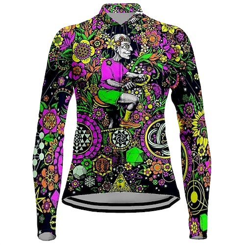 

21Grams Women's Cycling Jersey Long Sleeve Bike Jersey Top with 3 Rear Pockets Mountain Bike MTB Road Bike Cycling Breathable Quick Dry Moisture Wicking Reflective Strips Green Floral Botanical