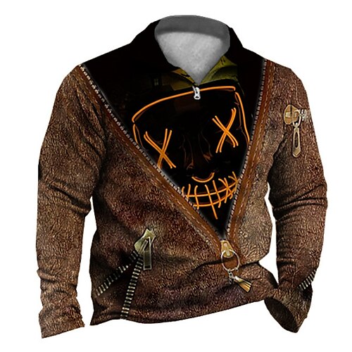 

Men's Zip Up Sweatshirt Pullover Green Red Black Half Zip Pumpkin Graphic Prints Zipper Print Halloween Daily Sports 3D Print Designer Casual Big and Tall Clothing Apparel Hoodies Sweatshirts Long