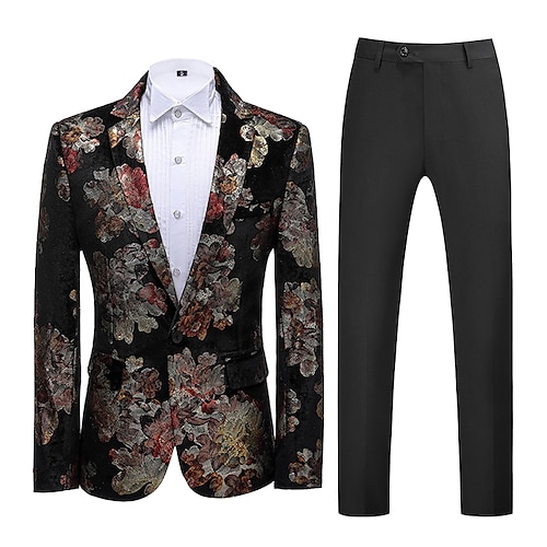 

Blackbeige Black Men's Wedding Homecoming Suits 2 Piece Patterned Tailored Fit Single Breasted One-button 2022