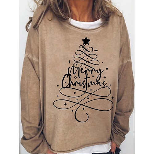 

Women's Sweatshirt Pullover Basic Green Black Blue Graphic Christmas Round Neck Long Sleeve S M L XL 2XL 3XL