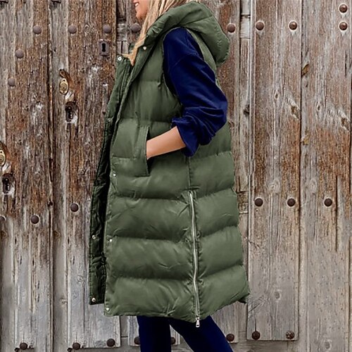 

Women's Vest Warm Breathable Outdoor Daily Wear Vacation Going out Pocket Zipper Hoodie Casual Lady Comfortable Solid Color Regular Fit Outerwear Sleeveless Winter Fall Khaki Dark Blue Army Green S M