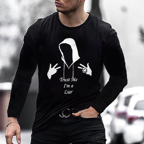 

Men's T shirt Tee Graphic Prints Crew Neck Black 3D Print Outdoor Street Long Sleeve Print Clothing Apparel Basic Sports Designer Casual