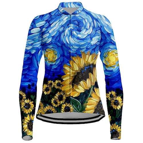 

21Grams Women's Cycling Jersey Long Sleeve Bike Jersey Top with 3 Rear Pockets Mountain Bike MTB Road Bike Cycling Breathable Quick Dry Moisture Wicking Reflective Strips Royal Blue Floral Botanical