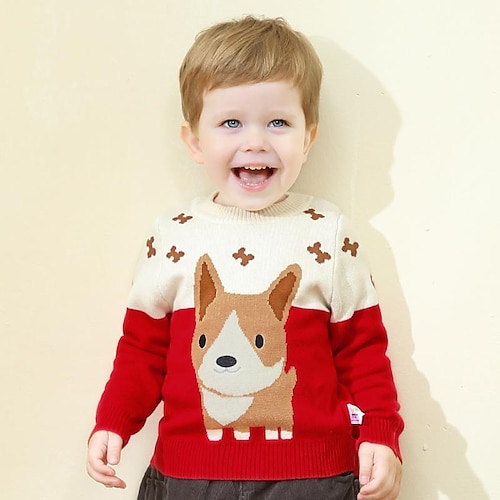 

Toddler Boys Sweater Animal Long Sleeve Crewneck School Fashion Red Winter Clothes 3-7 Years / Fall