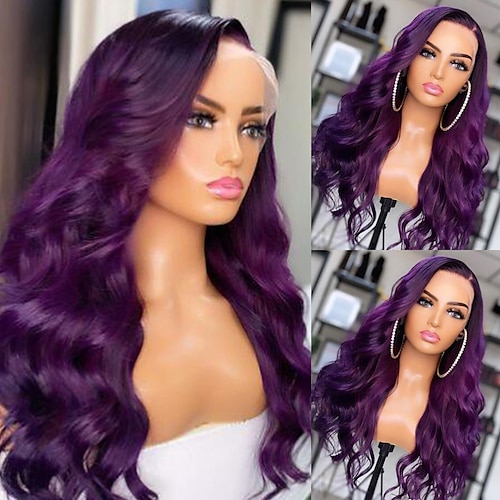 

parrucche di capelli umani di colore viola con i capelli del bambino pre pizzicati capelli vergini brasiliani parrucca anteriore del merletto 13x4 completamente trasparente per le donne nere