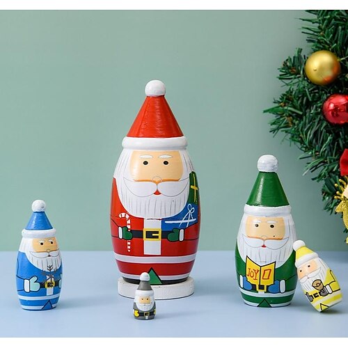 

Russian Nesting Doll Five-Layer Christmas Snowman Doll Wooden Decoration Home Decoration Painted Wood Handicraft Gift
