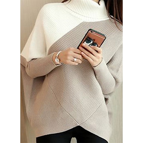 

Women's Pullover Sweater jumper Jumper Ribbed Knit Knitted Color Block Turtleneck Stylish Casual Outdoor Daily Batwing Sleeve Winter Fall Khaki S M L / Long Sleeve / Regular Fit / Going out