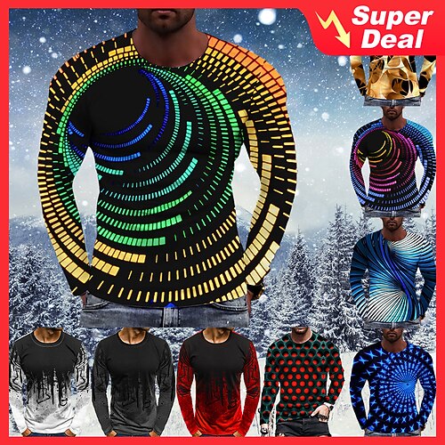 

Men's T shirt Tee Graphic Prints Spiral Stripe Crew Neck A B C D E 3D Print Daily Holiday Long Sleeve Print Clothing Apparel Designer Casual Big and Tall