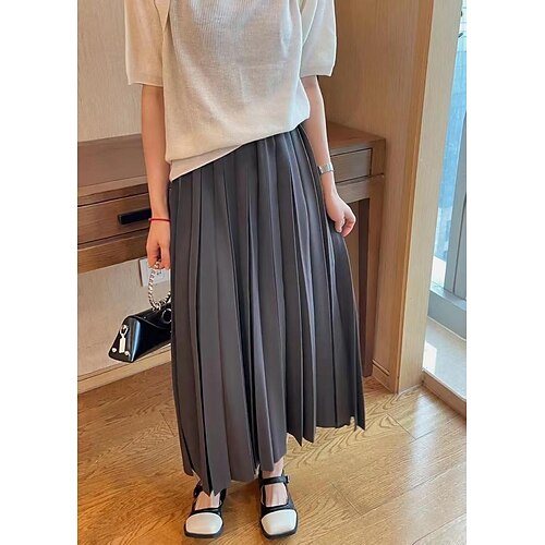 

Women's Skirt Swing Midi Polyester Black khaki Brown Apricot Skirts Pleated Fashion Casual Daily Weekend One-Size