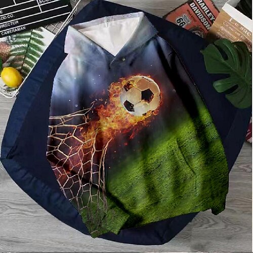 

Kids Boys World Cup Hoodie Pullover Graphic Football Long Sleeve Pocket Children Top Outdoor Hoodie Sports Cool Green Winter 7-13 Years