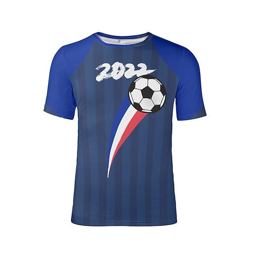 

Men's T shirt Tee Football Graphic Prints Crew Neck Blue 3D Print World Cup 2022 France Outdoor Street Short Sleeve Print Clothing Apparel Cotton Sports Designer Casual / Summer / Summer