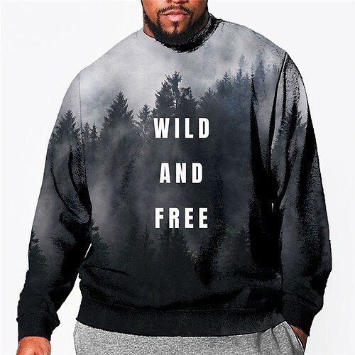 

Men's Plus Size Pullover Sweatshirt Big and Tall Graphic Crew Neck Long Sleeve Spring & Fall Basic Fashion Streetwear Comfortable Casual Sports Tops