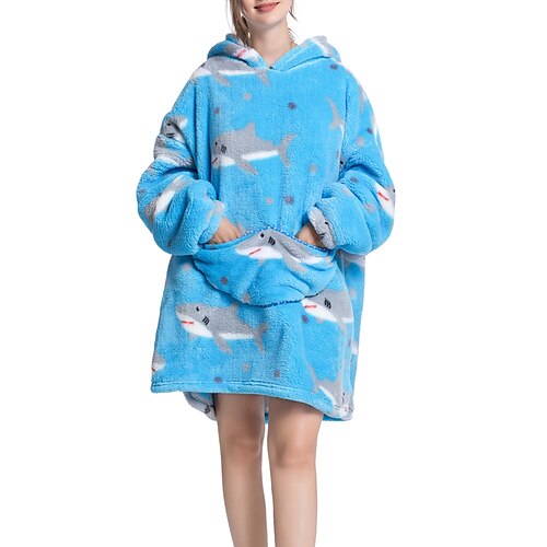 

Women's Winter Loungewear Nightgown Nightshirt Dress Cat Panda Simple Comfort Oversized Home Daily Tea Party Flannel Warm Breathable Pullover Pocket Hoodie Fall Yellow Light Blue / Wearable Blanket