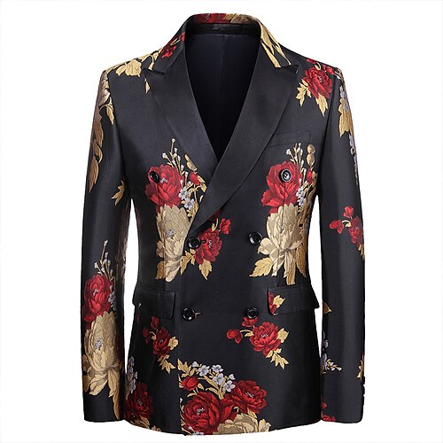 

Men's Classic Blazer Regular Standard Fit Pattern Double Breasted Six-buttons Black 2022
