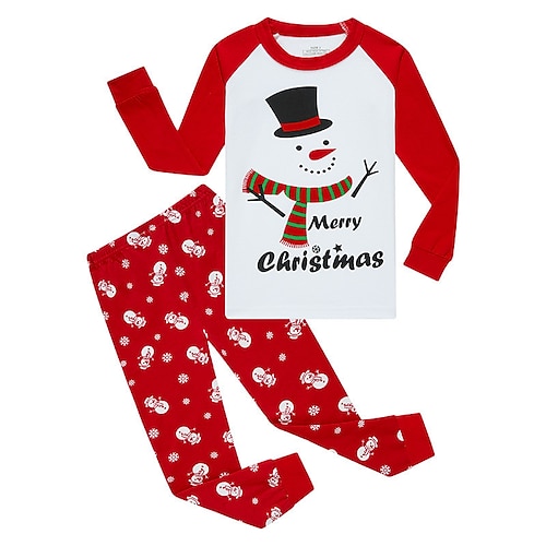

Kids Boys Christmas T-shirt & Pants Outfit Plaid Elk Snowman Long Sleeve Crewneck Set Christmas Gifts Cute Daily Winter Fall 7-13 Years Green Wine Red