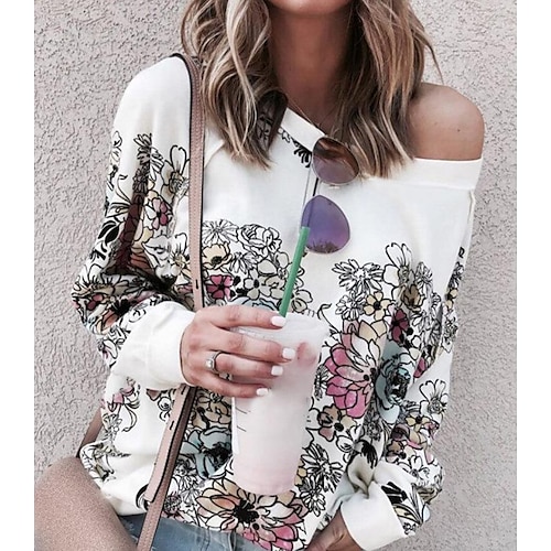 

(Top) 2021 European And American New Style Full Body Floral Long-Sleeved Off-The-Shoulder Sweater