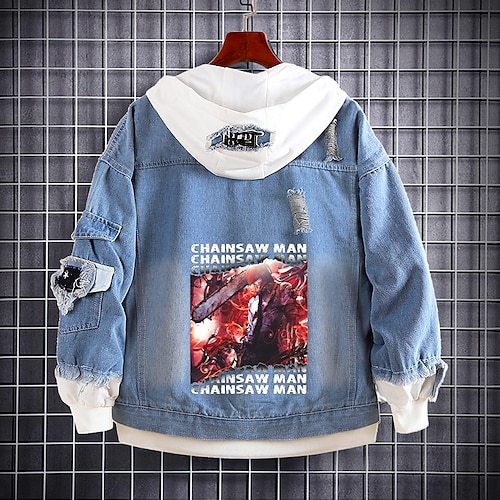 

Inspired by Chainsaw Man Denji Cartoon Manga Outerwear Anime Denim Graphic Outerwear For Men's Women's Unisex Adults' Hot Stamping Denim