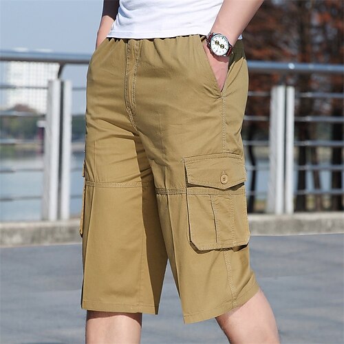 

Men's Cargo Shorts Shorts Pocket Elastic Waist Straight Leg Solid Color Comfort Wearable Calf-Length Daily Going out Streetwear 100% Cotton Basic Sports ArmyGreen Yellow
