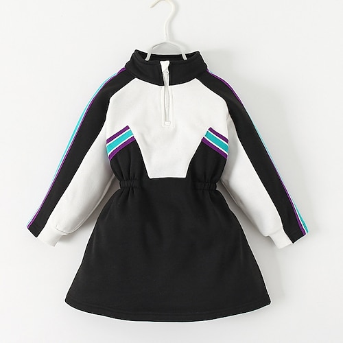 

Kids Girls' Dress Stripe A Line Dress Dress School Long Sleeve Fashion Dress 3-7 Years Winter Black / Fall