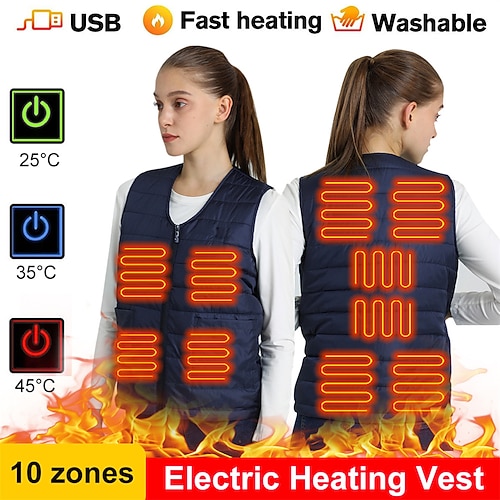 

Electric Heating Vest 10 Heated Zone Winter Thermal Heated Vest Sleeveless Jacket with 3 Temperatures Winter Warm Coat M-5XL