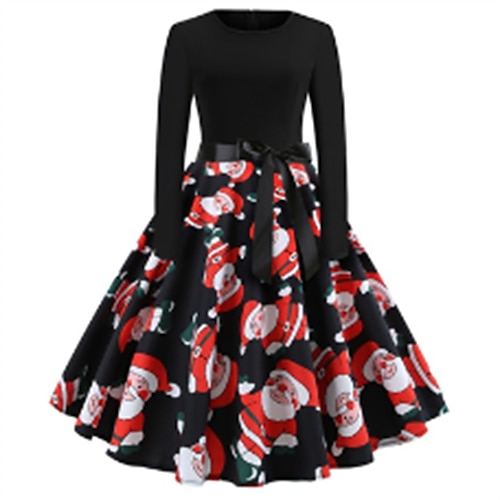 

Women's Christmas Sheath Dress Swing Dress Midi Dress Black Red Long Sleeve Santa Claus Print hat Patchwork Bow Winter Fall Crew Neck Fashion Elegant Fall Dress 2022 S M L XL 2XL 3XL 4XL 5XL
