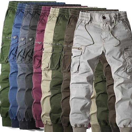 

Men's Cargo Pants Trousers Drawstring Elastic Waist Multi Pocket Daily Wear Fashion Classic Olive Green grey blue