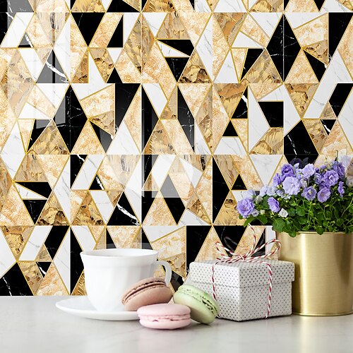 

Gem Black Gold Style Classic Tile Waterproof Creative Kitchen Bathroom Living Room Shop Children's Room Office Wedding Room Removable Self-Adhesive Waterproof and Oil-proof Decorative Wall Stickers