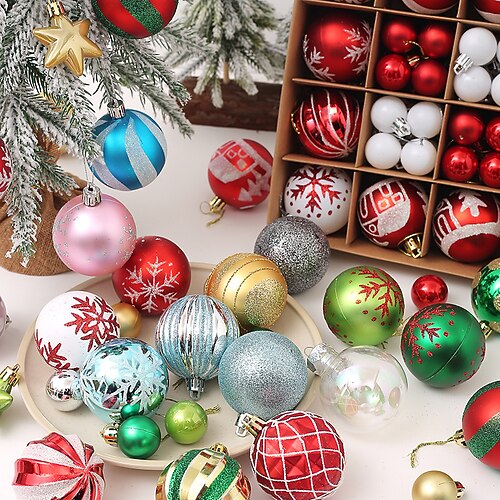 

44 Pcs Christmas Painted Ball Gift Box 3cm/6cm Set Christmas Tree Decorative Ball Gift Decorations