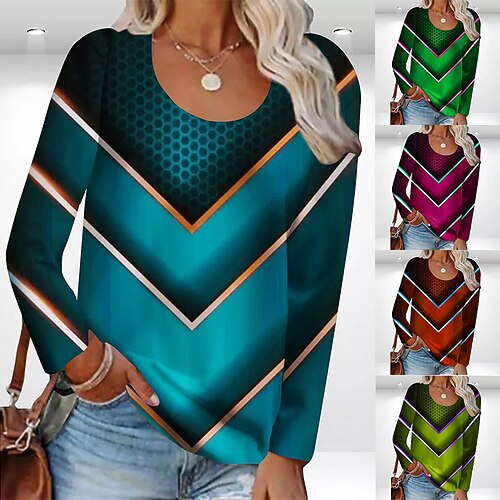 

Women's T shirt Tee Green Blue Purple Color Gradient Print Long Sleeve Home Daily Sexy Hawaiian Beach Round Neck Regular Abstract S