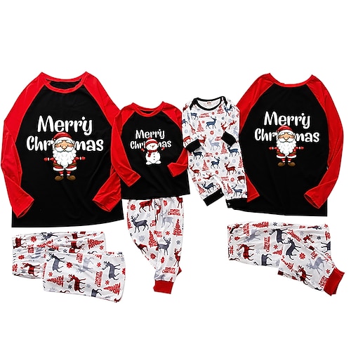 

Christmas Pajamas Ugly Family Set Letter Santa Claus Elk Home White Long Sleeve Mom Dad and Me Basic Matching Outfits