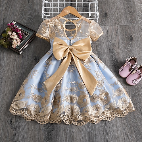 

Party Birthday Princess Flower Girl Dresses Jewel Neck Knee Length Cotton Blend with Bow(s) Flower Elegant Cute Girls' Party Dress Fit 3-16 Years