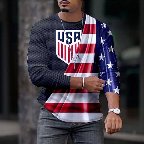 

Men's T shirt Tee Graphic Prints National Flag Crew Neck Black 3D Print World Cup Outdoor Street Long Sleeve Print Clothing Apparel Basic Sports Designer Casual