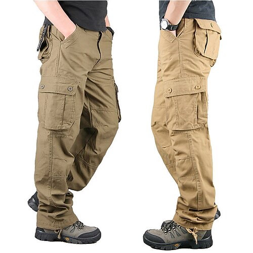 

Men's Cargo Pants Trousers Leg Drawstring Multi Pocket Straight Leg Solid Color Comfort Warm Full Length Casual Daily Going out Sports Stylish ArmyGreen Grass Green Micro-elastic