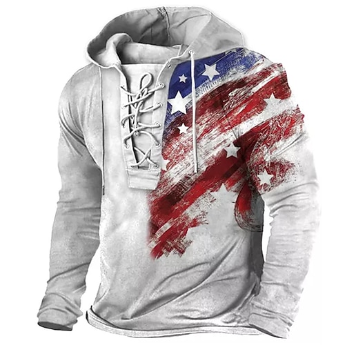 

Herren Hoodie Sweatshirt Kapuze Zur Seite fahren Grau Mit Kapuze Grafik-Drucke Nationalflagge mit Schnürung Bedruckt Casual Täglich Sport 3D-Druck Basic Strassenmode Designer Frühling Herbst