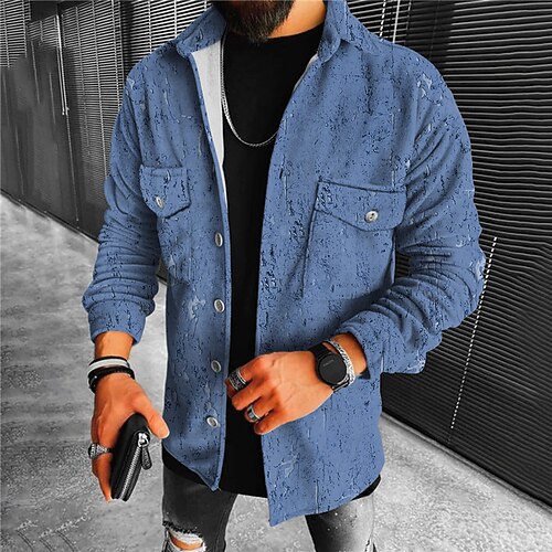 

Men's Jacket With Pockets Daily Wear Vacation Going out Single Breasted Turndown Streetwear Sport Casual Jacket Outerwear Graphic Prints Front Pocket Print Black Blue Yellow
