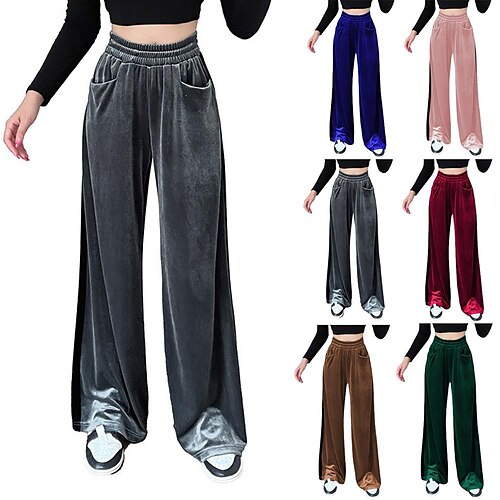 

Women's Pants Trousers Pocket Solid Color Basic Standard Winter claret Pink Royal Blue Grey