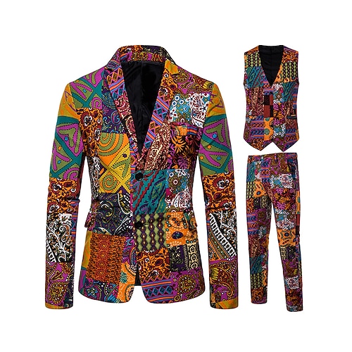 

Orange Men's Ugly Suits 3 Piece Patterned Tailored Fit Single Breasted Two-buttons 2022