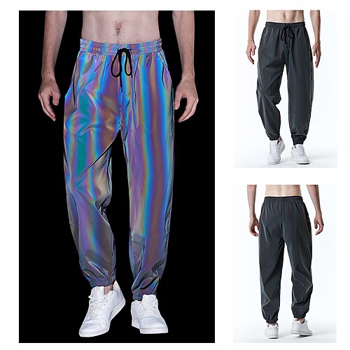 

Herre Jogger Bukser Uformelle bukser Skinnende bukser Reflekterende Stripe Ensfarget Fest Nattklubb Mote Paljetter Mørkegrå