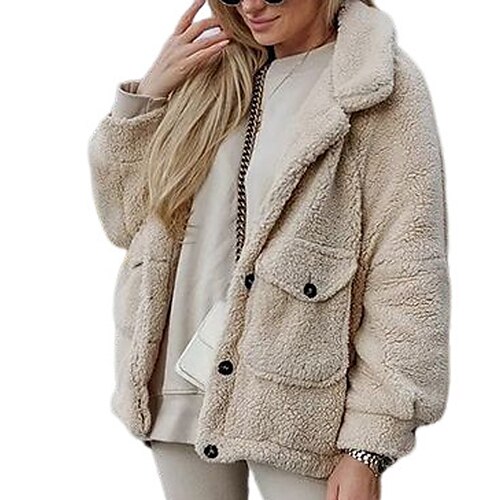 

Women's Winter Jacket Sherpa jacket Fleece Jacket Windproof Warm Outdoor Street Daily Vacation Button Pocket Single Breasted Turndown Fashion Modern Street Style Solid Color Regular Fit Outerwear