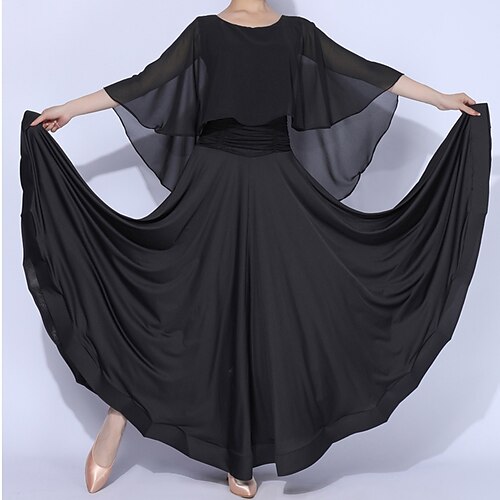 

Ballroom Dance Dress Pure Color Splicing Women's Performance Training Half Sleeve Polyester Mesh Spandex