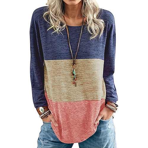 

Women's Sweatshirt Pullover Basic Green Blue Pink Color Block Street Round Neck Long Sleeve S M L XL 2XL