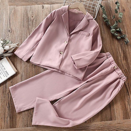 

Kids Girls' Pants Suit 2 Pieces Long Sleeve Purple Solid Color Pocket School Casual Fashion Daily Long Maxi 7-13 Years