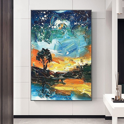 

Mintura Handmade Stars Oil Paintings On Canvas Wall Art Decoration Modern Abstract Landscape Picture For Home Decor Rolled Frameless Unstretched Painting