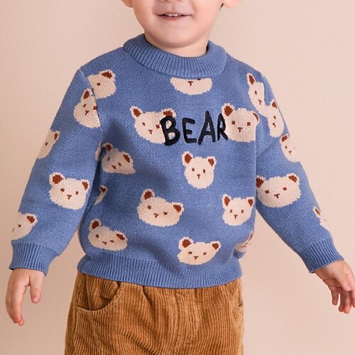 

Kids Boys Sweater Cartoon Daily Long Sleeve Fashion Cotton 1-5 Years Winter Blue Beige Gray