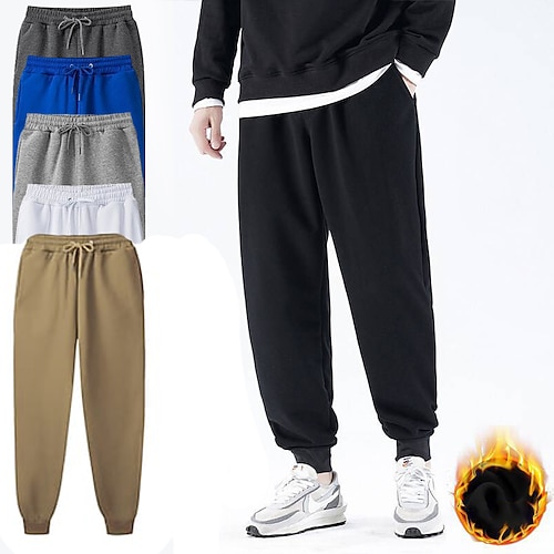 

Men's Fleece Pants Sweatpants Joggers Trousers Winter Pants Side Pockets Elastic Waist Fleece Solid Color Comfort Warm Daily Casual Navy Apricot / Spring / Drawstring / Elasticity