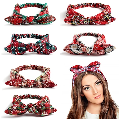 

3 PacK Christmas Headband and 3 PCSHair Scrunchies with Cross Knot Design Red Lattice Snow Print Girl's Hoop ties for Party Santa Elastic Hard Band Women Decoration Trendy Accessories 6 PCS PER SET