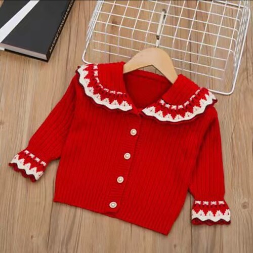 

Kids Girls' Cardigan Geometric School Long Sleeve Active 3-6 Years Winter Pink Wine Red