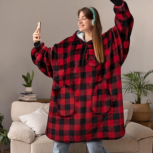 

Ovesized Wearable Blanket Hoodie, Sherpa Fleece Blanket for Women Men Flannel Sherpa Soft Warm Cozy Blanket Jacket Sweater Gift for Adult Teens One Size