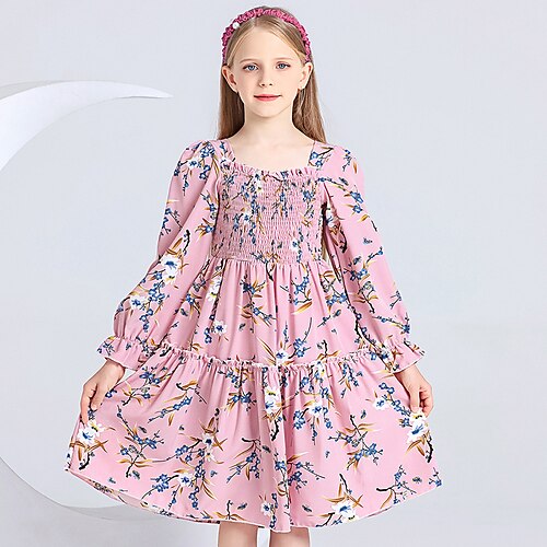 

Kids Girls' Dress Floral A Line Dress Midi Dress Outdoor Cotton Long Sleeve Fashion Dress 5-12 Years Winter Pink / Cute / Fall