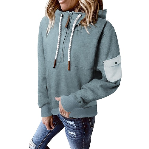 

Women's Hoodie Pocket Solid Color Hooded Thick Winter Blue Gray